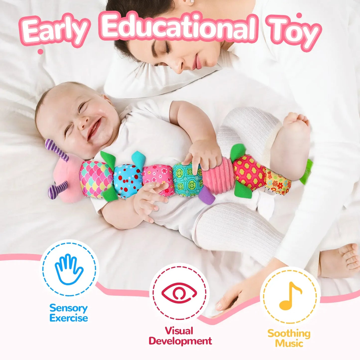 Musical Caterpillar Baby Sensory Toy Infant Tummy Time Play Gift
