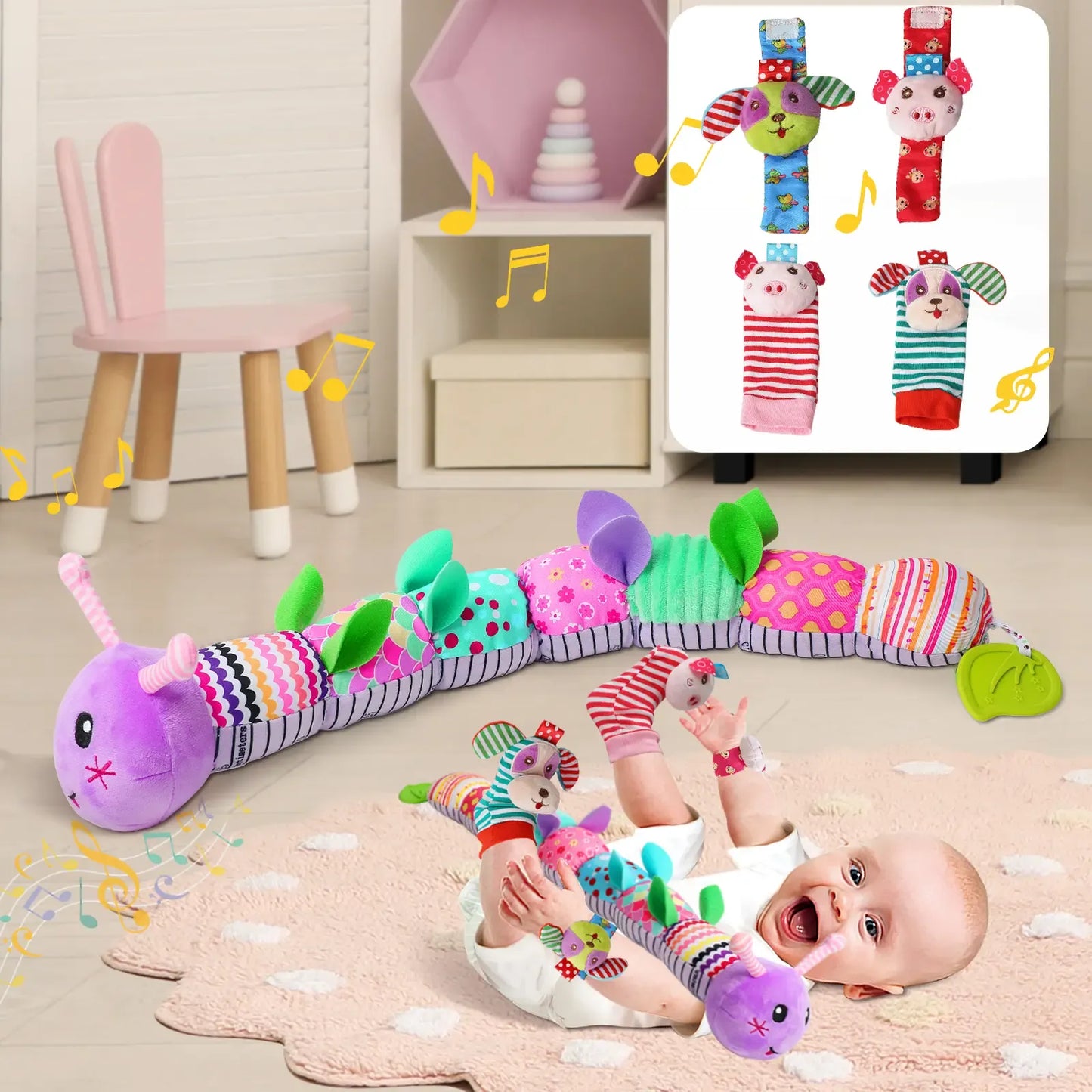 Musical Caterpillar Baby Sensory Toy Infant Tummy Time Play Gift