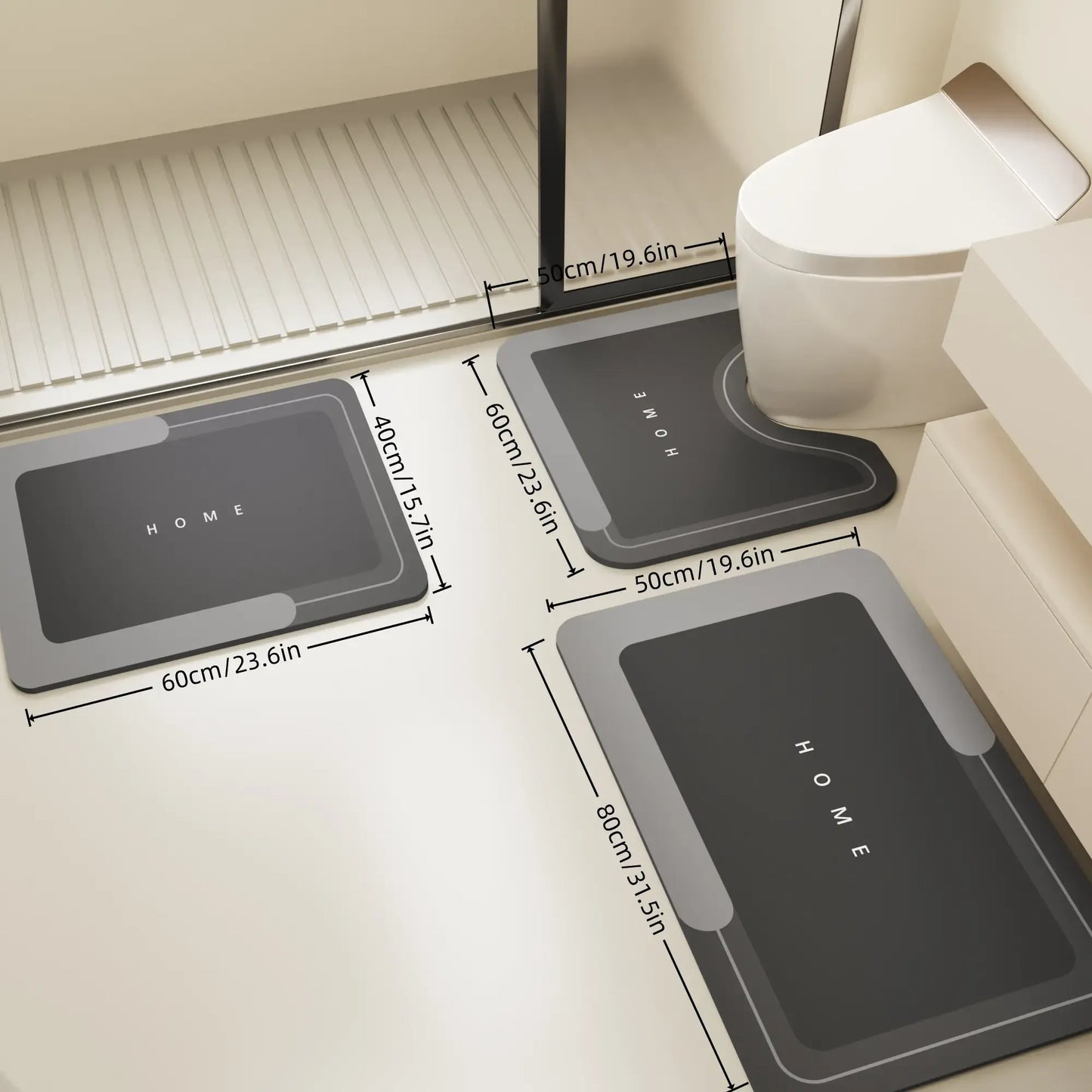 3Pcs Non-Slip Bath Mat Set