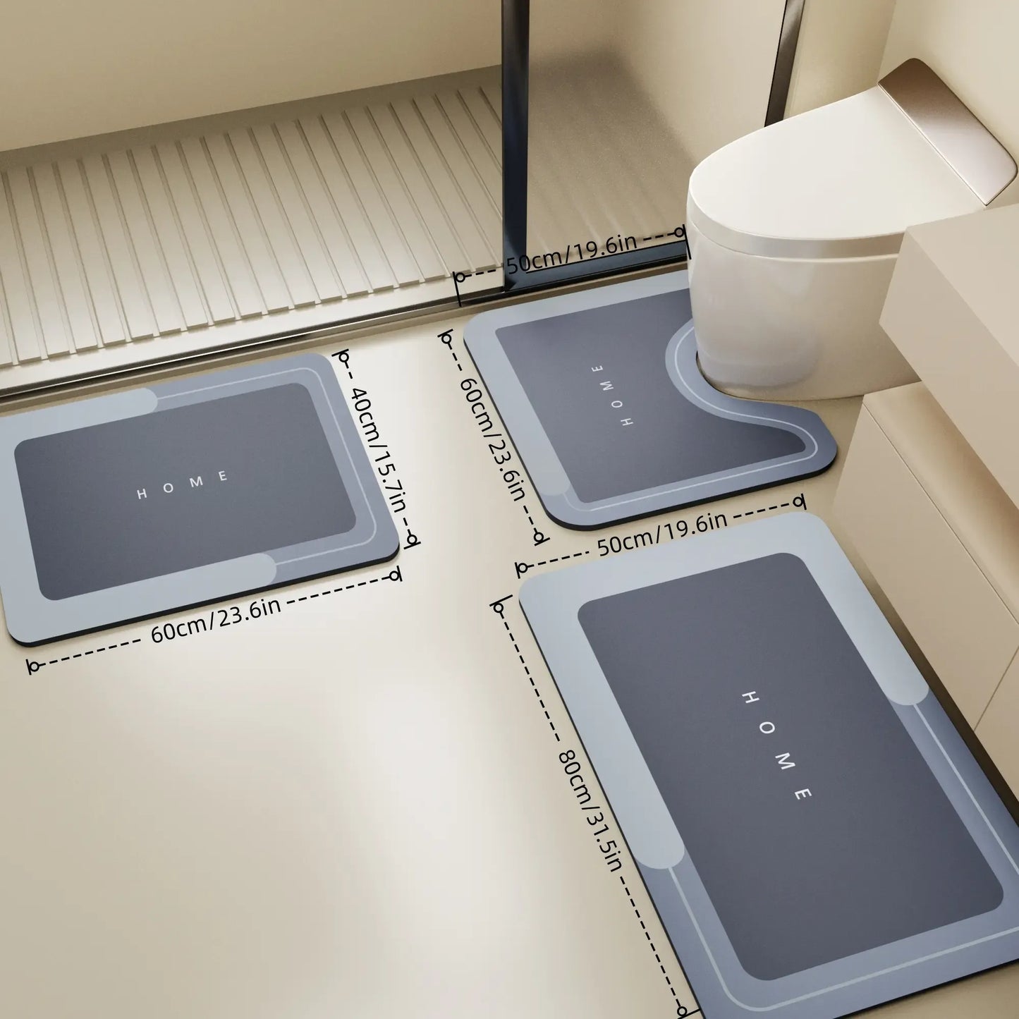 3Pcs Non-Slip Bath Mat Set