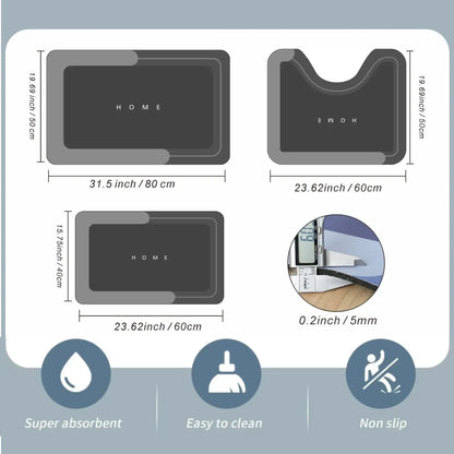 3Pcs Non-Slip Bath Mat Set