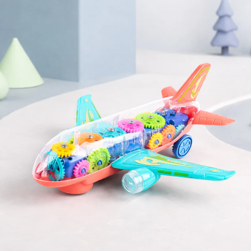 Transparent Electric Gear Airplane Toy with Lights & Music
