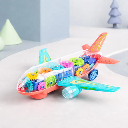 Transparent Electric Gear Airplane Toy with Lights & Music