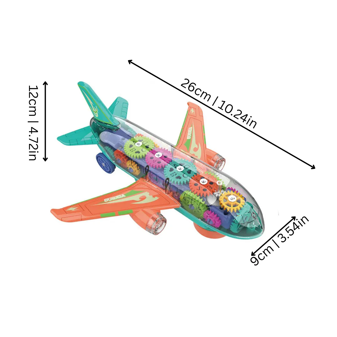 Transparent Electric Gear Airplane Toy with Lights & Music