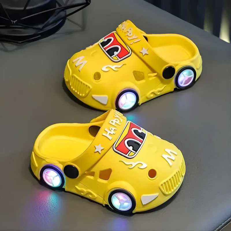 Cartoon Car LED Light Anti-Slip Kids Slippers
