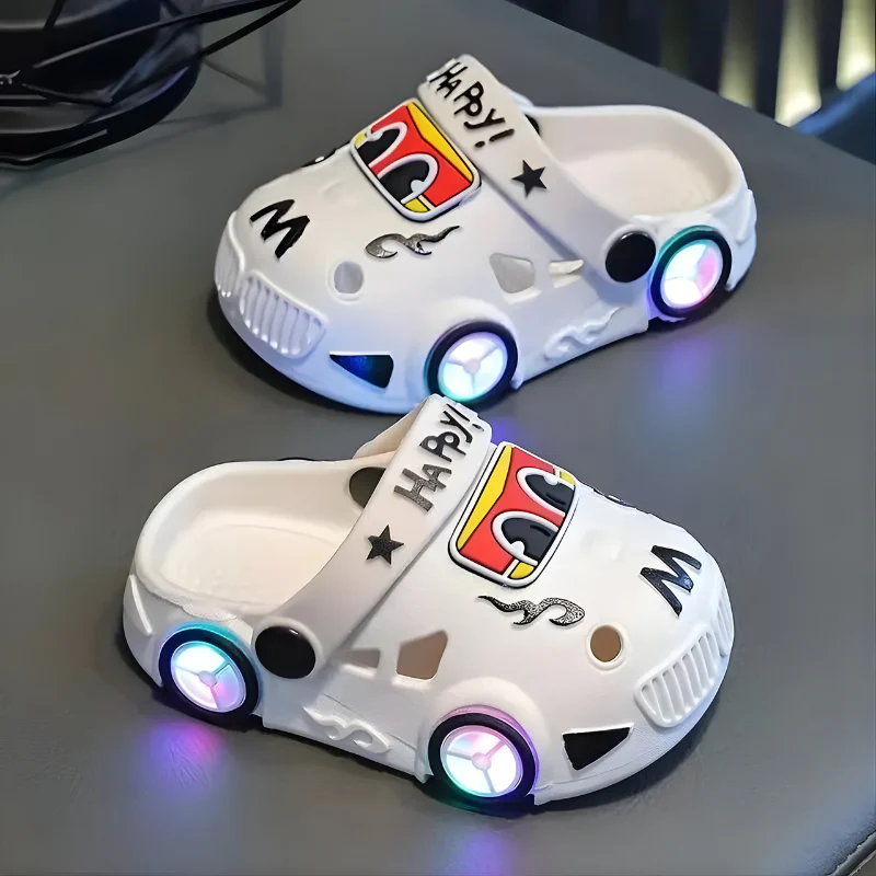 Cartoon Car LED Light Anti-Slip Kids Slippers