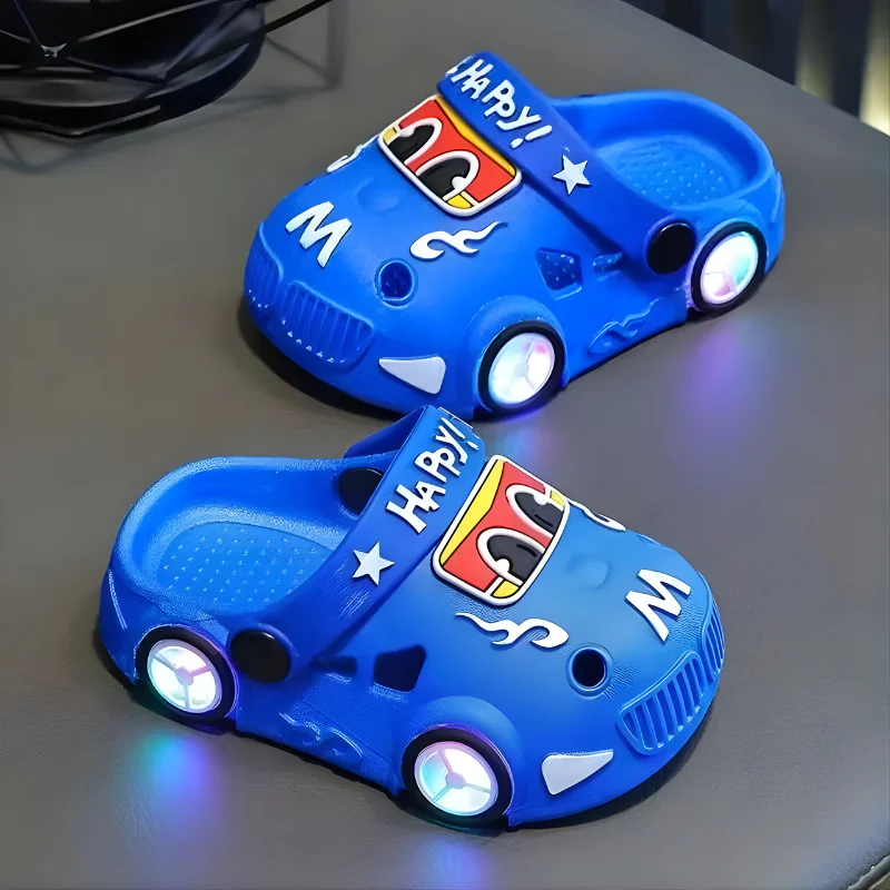 Cartoon Car LED Light Anti-Slip Kids Slippers